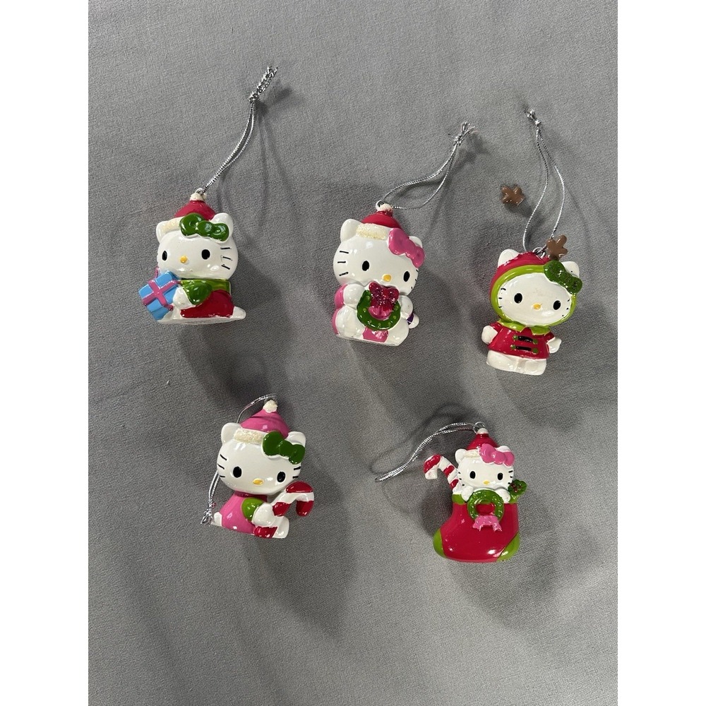 Hello Kitty Resin Christmas Ornaments Lot Of 5 Has Flaws Holiday Festive